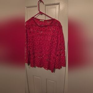 Red Crochet Lace Long-Sleeve Women's Top Size Xl